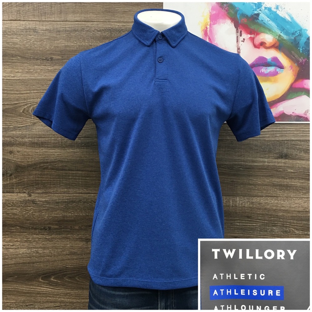 Twillory Athleisure Men Blue Short Sleeve Performance Polo Shirt Large L